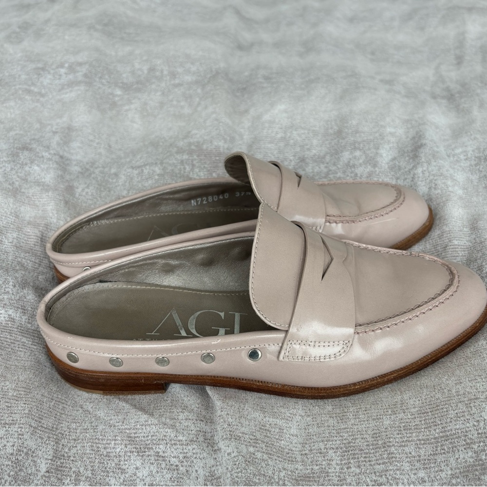 AGL Leather Stud Trim Slip-On Penny Loafer Mule Size 37.5